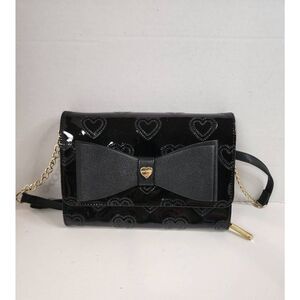 Betsey Johnson Purse Crossbody Black Hearts Bow Accent